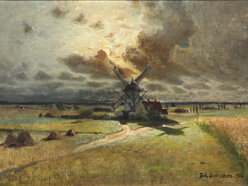 1858-Fritz Staehr-Olsen - Paesaggio con mulino illuminato dalla luna piena - 1916